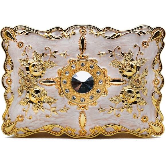 Luxury Metal Alloy Rectangular Jewelry Box Rose Pattern Small - Picture 3 of 7